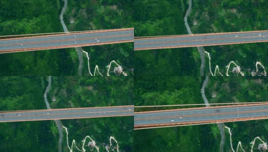 中国贵州巴陵河大桥交通鸟瞰图。高清在线视频素材下载