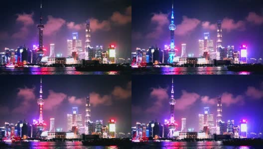 2019年9月11日，第二届中国进口博览会灯光秀，上海夜景视频。陆家嘴(外滩)景观高清在线视频素材下载