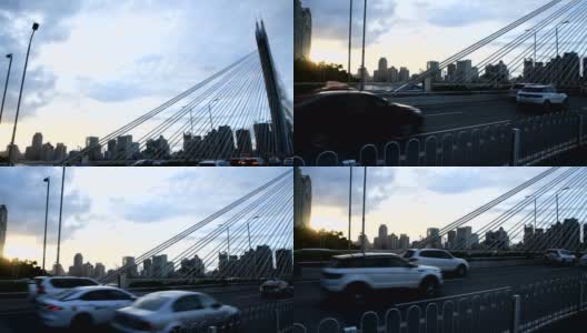 夕阳西下，广州海音桥高清在线视频素材下载