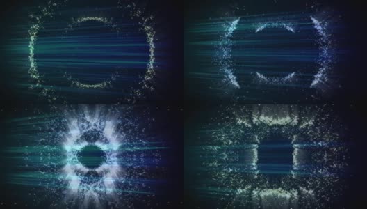 发光的白色粒子在蓝色光束上作圆周运动的动画，在黑色光束上高清在线视频素材下载