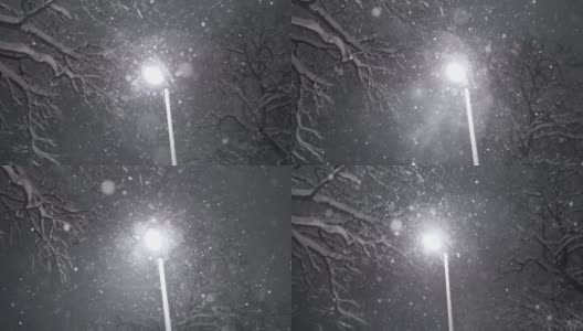 雪夜的路灯高清在线视频素材下载