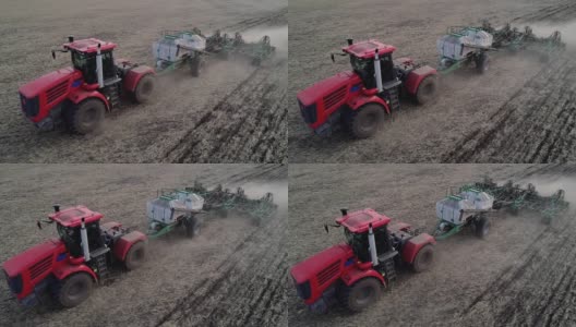 鸟瞰图的农村季节工作在农业农场用工业机器高清在线视频素材下载