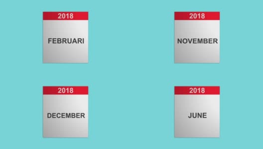 2018年日历的3D动画，12个月的动态页面。拍摄蓝色屏幕背景高清在线视频素材下载