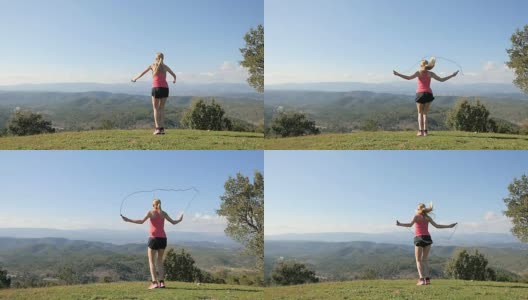 Jumping rope in mountain高清在线视频素材下载