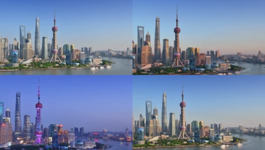 从白天到夜晚的上海天际线(延时、放大、平移)高清在线视频素材下载