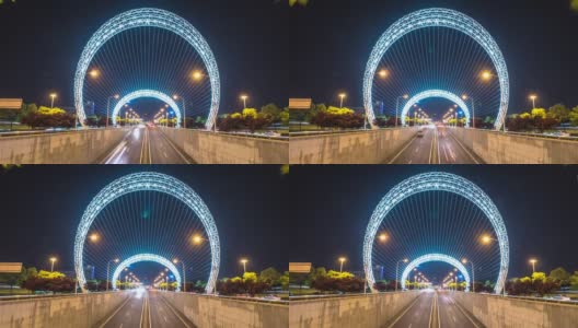 苏州抽象建筑附近的道路交通繁忙。间隔拍摄4 k高清在线视频素材下载