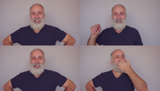 高兴的老人捻着小胡子，捋着他灰白的胡子高清在线视频素材下载