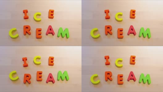 冰淇淋文字定格动画，跳跃文字为庆祝概念高清在线视频素材下载