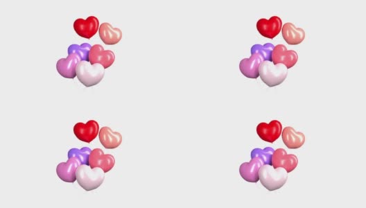 在4K分辨率的白色背景下飞行心形气球准备情人节高清在线视频素材下载