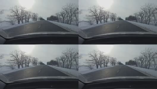 在冬季道路上行驶的汽车高清在线视频素材下载