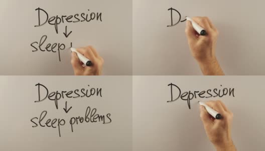 Person在白板上解释了抑郁症和睡眠问题之间的联系高清在线视频素材下载