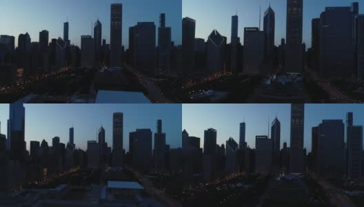 日落在芝加哥市中心伊利诺斯州无人机鸟瞰图高清在线视频素材下载