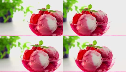草莓冰淇淋配草莓拍高清在线视频素材下载