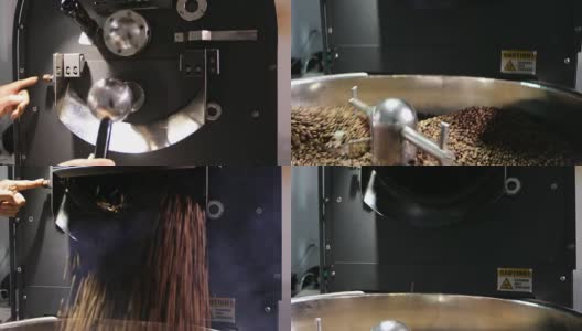 男子操作咖啡豆烘焙机高清在线视频素材下载