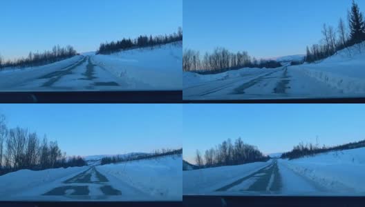 在挪威北部Senja岛的结冰道路上驾驶高清在线视频素材下载