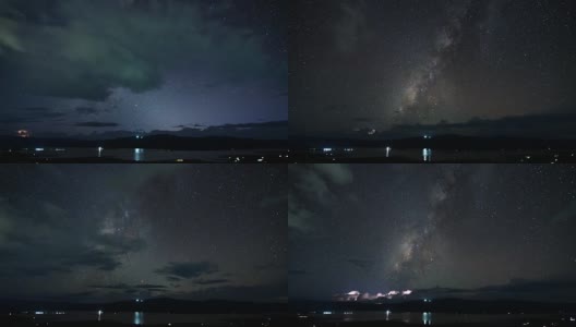 泰国清迈湖上的时光流逝的银河。高清在线视频素材下载
