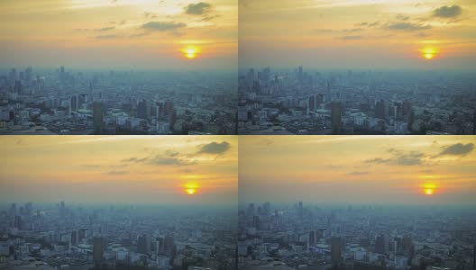 黄昏俯瞰高层建筑的城市商业区全景(泰国曼谷)高清在线视频素材下载
