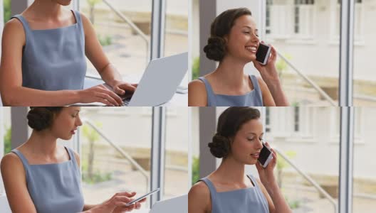 女性商务主管用4k手机聊天高清在线视频素材下载