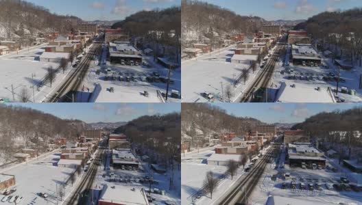 冬季倒立拍摄小城镇商务区高清在线视频素材下载