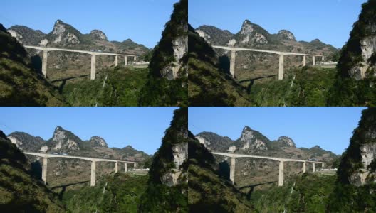 峡谷和高架铁路桥高清在线视频素材下载