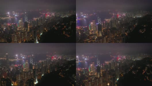 夜光香港市景维多利亚湾空中全景4k高清在线视频素材下载