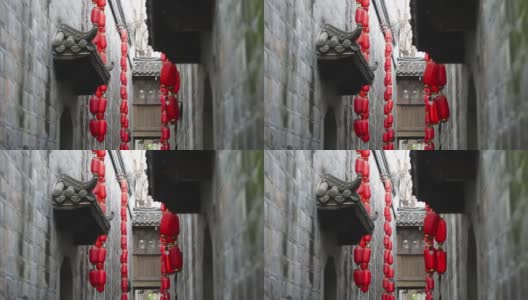 中国成都墙上挂着红灯笼高清在线视频素材下载