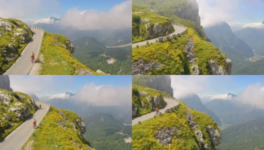 空中山地自行车骑在山路上高清在线视频素材下载