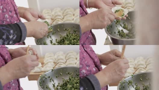 中国家庭主妇包饺子高清在线视频素材下载