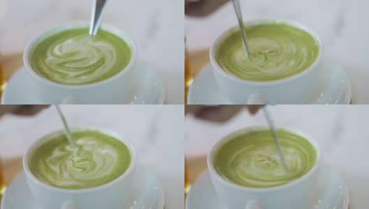 用茶匙泡绿茶高清在线视频素材下载