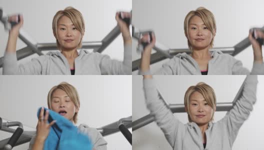 日本妇女在健身房锻炼的肖像高清在线视频素材下载