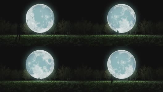 一个人朝着月亮走，然后消失在月亮里。高清在线视频素材下载