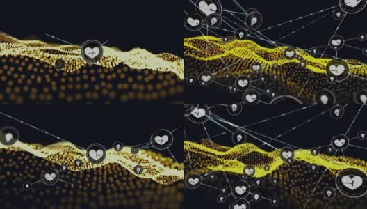 动画的网络连接与数字心脏图标在黄色网格高清在线视频素材下载