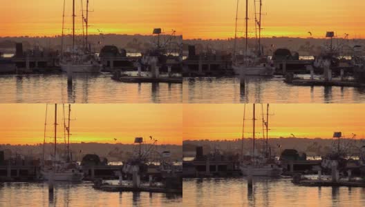 日落时分的圣地亚哥码头，慢动作250fps高清在线视频素材下载
