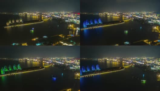 夜光三亚岛交通航拍全景图，时间跨度为4k中国高清在线视频素材下载
