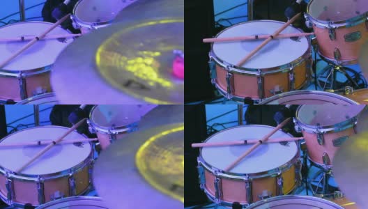 摄影:舞台上的乐器、爵士鼓。高清在线视频素材下载