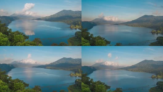 湖面的景色很美。从山上看湖和山景，布颜湖，巴厘岛。间隔拍摄。自顶向下高清在线视频素材下载