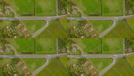 荷兰乡村道路上汽车的鸟瞰图。高清在线视频素材下载