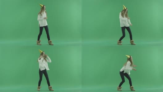 迷人的快乐的年轻女子跳舞，色度键的背景高清在线视频素材下载