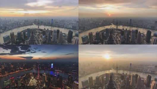 从白天到夜晚，上海的天际线和城市景观的时间流逝高清在线视频素材下载