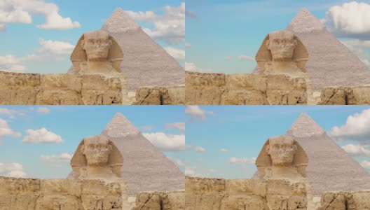 间隔拍摄。胡夫和斯芬克斯金字塔上的云朵。吉萨埃及。1节高清在线视频素材下载