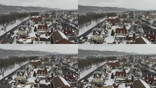 冬季小村庄的慢速航拍高清在线视频素材下载