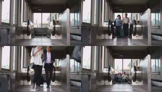 在现代机场的自动扶梯上高清在线视频素材下载