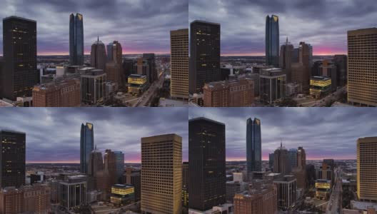 傍晚的阳光在俄克拉何马城市中心闪烁-无人机拍摄高清在线视频素材下载