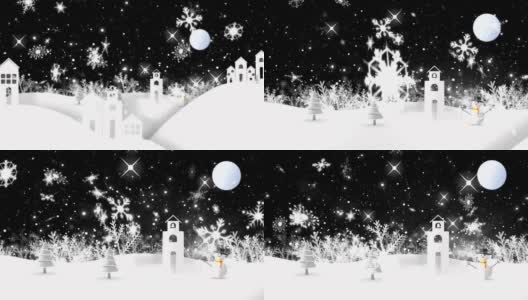 雪花和闪光落在雪景的背景高清在线视频素材下载