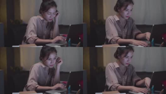 年轻的亚洲女性自由职业者在工作时打盹或打瞌睡。高清在线视频素材下载