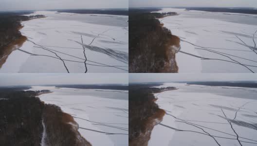 波维兹基湖面结冰。无人机拍摄波兰的冬天高清在线视频素材下载