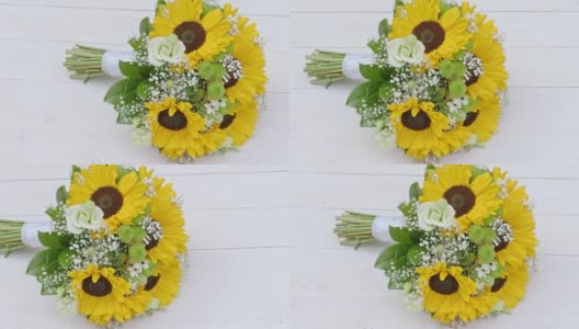 向日葵的婚礼花束。天然植物的背景。高清在线视频素材下载