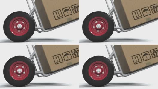 台湾产品的文字在纸板箱上装载在运送车上。三维动画高清在线视频素材下载