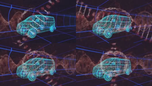 动画人类大脑和dna链旋转三维绘图模型的货车和网格高清在线视频素材下载