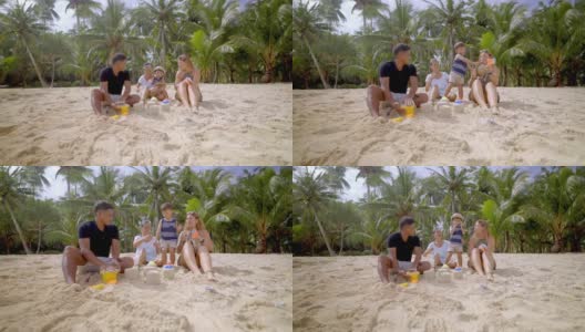 慢镜头几代人在沙滩上玩耍高清在线视频素材下载